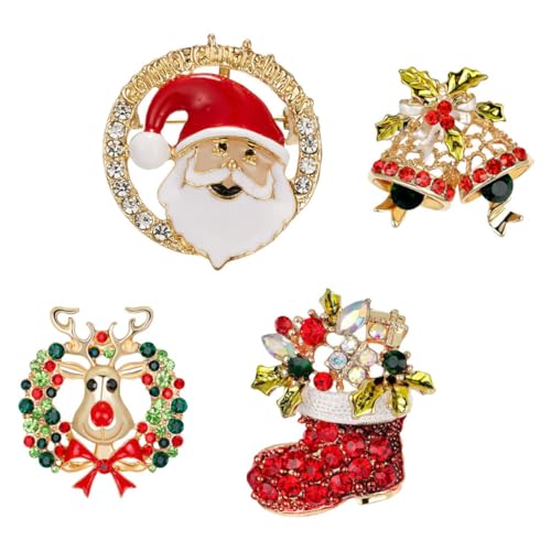 Generisch 4 Stück Brosche Schmuck Weihnachts-emaille-brosche Weihnachtsabzeichen Pin Weihnachtskarikaturbrosche Weihnachts-anstecknadeln Weihnachtsgeschenk Brosche Schöne Corsagen Legierung von Generisch