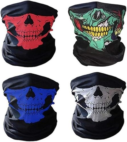 Generisch 4 Stück Multicolor Multifunktions-Motorrad-Gesichtsmaske,Nahtlose Schädel-Gesichts-Schlauch-Maske Reitmaske für Halloween Requisiten von Generisch
