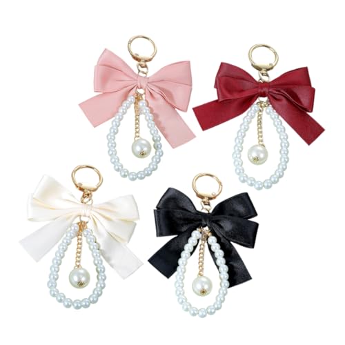 Generisch 4 Stück Schleife Schlüsselanhänger Perlen-schlüsselanhänger Schlüsselanhänger Mit Perlenanhänger Anhänger Für Handtaschen Bowknot -schlüsselbug Handtasche Charme Imitationsperlen von Generisch