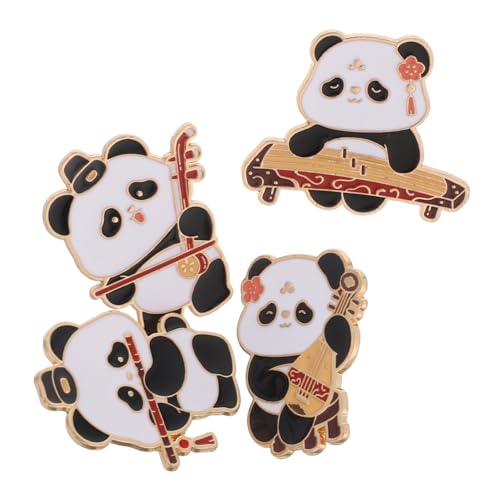 Generisch 4 Stück Teiliges Panda Chinesischer Stil mit Traditionellem Musikinstrument Emaille-anstecknadeln aus Metall für Kleidung Rucksäcke Pullover Schals und Taschen von Generisch