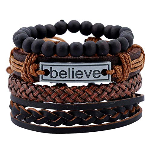 4 Stücke Glauben Rindsleder Legierung Seil Geflochtene Perlen Einstellbare Männer Armband Set Geschenk Langlebig und Nützlich von Generisch