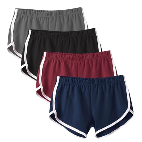 Generisch 4er-Pack Sommer Shorts Damen Luftig Sport Shorts Kurze Hosen Sportshorts Fitness Yoga Trainingshose Jogginghose Low Waist Laufshorts Kurz Sporthose Weites Bein Sweatshorts Slim Fit Hotpants von Generisch