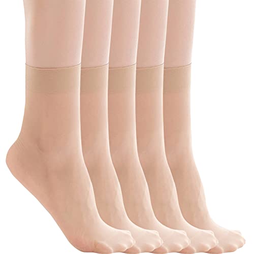 Generisch 5 Paar Socken Damen Baumwolle Dünn Feinstrümpfe Mit Komfortbund Baumwollsocken Atmungsaktiv Transparente Knöchelsocken Kurz Söckchen Seidenstrümpfe Satin Look Crew Socks Ballettsocken von Generisch