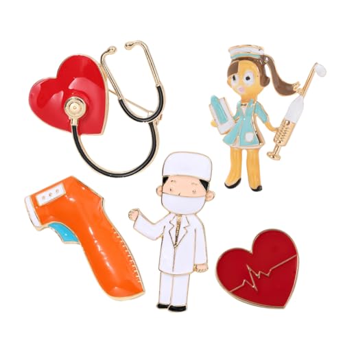 Generisch 5 Stück Teiliges Medizinisches Broschen für Krankenschwestern Ärzte Cartoon Design mit Herz Thermometer Vielseitig für Schals Rucksäcke Jacken Langlebig Leicht für Täglichen von Generisch