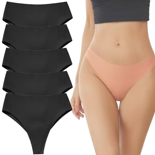 Generisch 5PCS Aura Invisible Camel Toe Thong High Waisted Seamless Thongs for Ladies No Show Panty Pack (5PCS-G,M) von Generisch