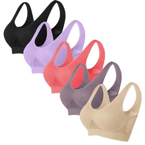 Generisch 5er Pack BHS Bustier Damen Sport BH Große Größen Starker Halt Comfit BHS Bra Sportunterwäsche für Damen Alltag Joggen Yoga Atmungsaktiv Soft Seamless BH-Set Schwarz XXL von Generisch