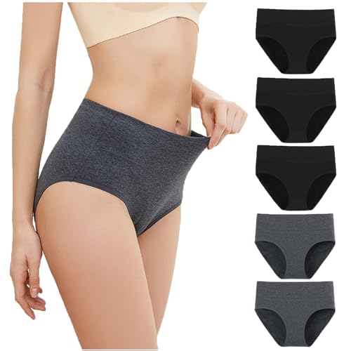 Generisch 5er Pack Damen Unterhosen Baumwolle Stretch Unterwäsche Bauchweg Unterhosen Soft Bequem Shapewear High Waist Schlüpfer Frauen Panties Brazilian Damen Slip Höschen Angebote Schwarz XL von Generisch