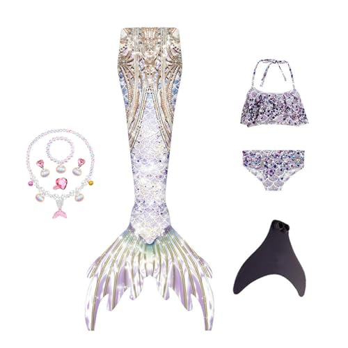 Generisch 5er-Packung Mädchen Monoflossen Mit Ozean-Glitzer-Dekoration Cosplay, Bikini Teenager MäDchen,D-140 von Generisch