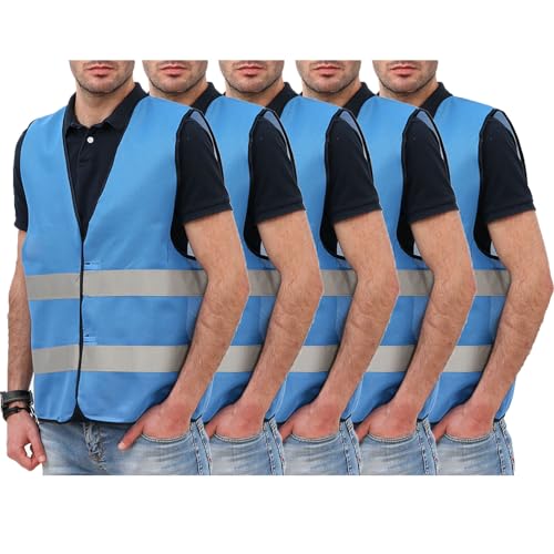 Generisch 5er Warnweste Herren Sommer Warnwesten Erwachsene Leichte Arbeitsweste Warnschutz Funktionsweste Reflektierende Weste Fahrrad Sicherheitsweste Reflektoren Kleidung Outdoor Sale Hellblau von Generisch