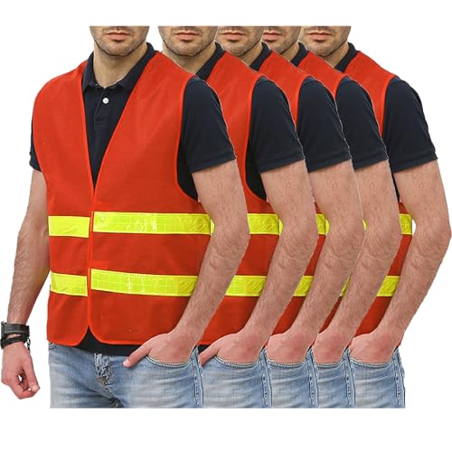 Generisch 5er Warnweste Herren Weste Warnschutz Sommer Warnwesten Erwachsene Leichte Arbeitsweste Funktionsweste Reflektierende Westen Fahrrad Sicherheitsweste Warehouse Deals Angebote Rot von Generisch