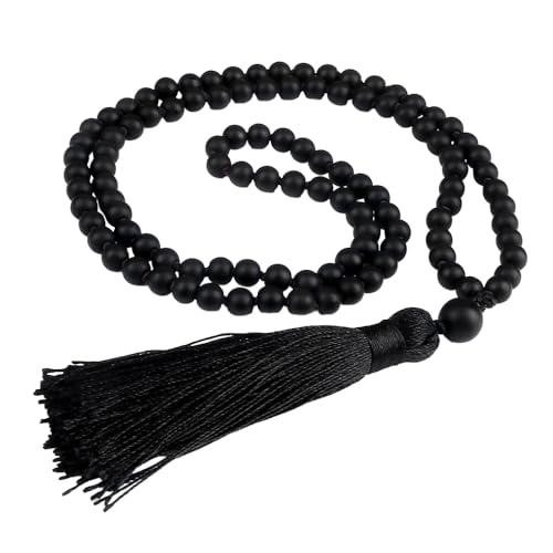 Generisch 6 Mm Naturstein-Halskette Mit 108 Mala-Perlen Für Damen Und Herren, Lange Halskette Mit Natürlichem Edelstein Und Handgeknüpfter Quaste, Yoga-Meditations-Gebetsschmuck, Mattierter Stein von Generisch