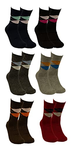 Generisch 6 Paar Damen Thermo Socken aus Wolle mit Karo Muster Mehrfarbig von Generisch