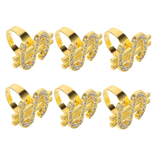 Generisch 6 Stück Statement Ringe mit Kristallverzierung Punk Stil Us Symbol Schmuck Auffällige Cosplay Accessoires für Damen für Maskenball Rap Konzert Disco Party von Generisch