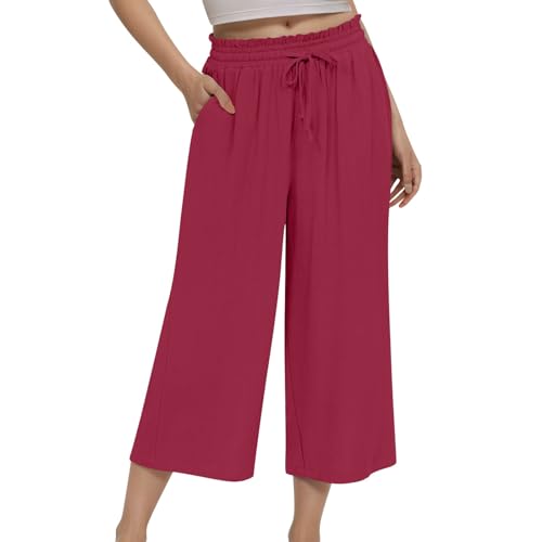 Generisch 7/8 hose damen sommer jeans stretch weiß schwarz leinen große größen3/4 Leinenhose Damen Sommer Lässige Atmungsaktives High Waist Jogginghose Casual Bequeme Lockere Weite with Pockets von Generisch