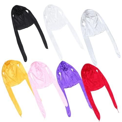 Generisch 7 Stück Silky Durags Langes Seidentuch mit Bändern für Männer Frauen Atmungsaktiv Dehnbar Farben Weinrot von Generisch