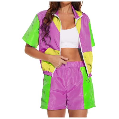 Generisch 80er Jahre Outfit Herren Damen Trainingsanzug Jacke Shorts Anzug 80s Accessoire 80er 90er Jahre Kleidung Herren New Kids Kostüm 80iger Schlagerparty Bad Taste Outfit Paare Karneval von Generisch