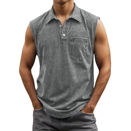 Generisch Ärmellose Hemden Herren Sport Einfarbig Unterhemd Casual Fitness Tanktop Streetwear Mode Tops Baggy Freizeitweste Baggy Gym Fitness Bequemes Oberteile von Generisch
