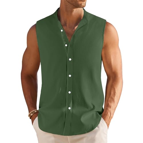 Generisch ÄrmelloseHemd Herren Sommer Einfarbig Ärmellose Hemden Ohne Ärmel Freizeithemden für männer Übergröße Tank Top Herren Hemd Top Oversize von Generisch