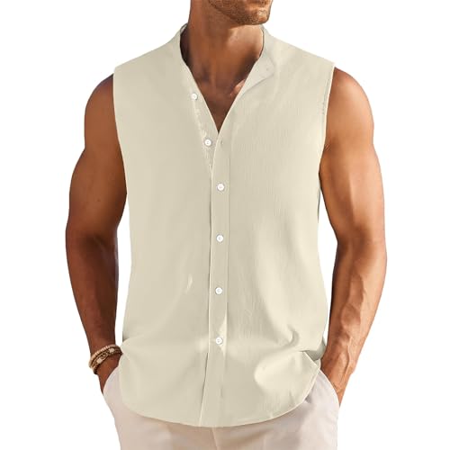 Generisch ÄrmelloseHemd Herren Sommer Einfarbig Ärmellose Hemden Ohne Ärmel Freizeithemden für männer Übergröße Tank Top Herren Hemd Top Oversize von Generisch