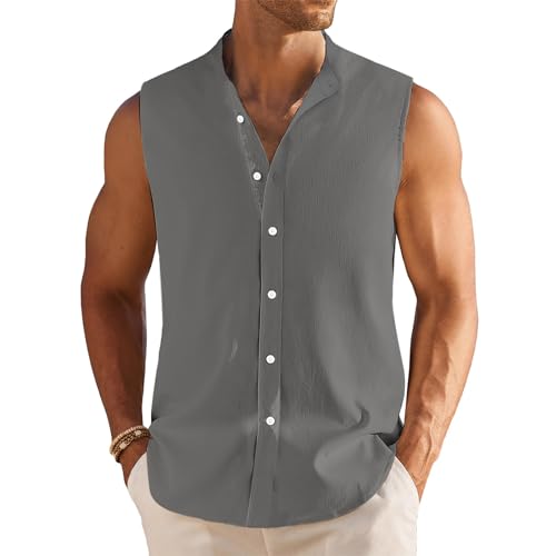 Generisch ÄrmelloseHemd Herren Sommer Einfarbig Ärmellose Hemden Ohne Ärmel Freizeithemden für männer Übergröße Tank Top Herren Hemd Top Oversize von Generisch