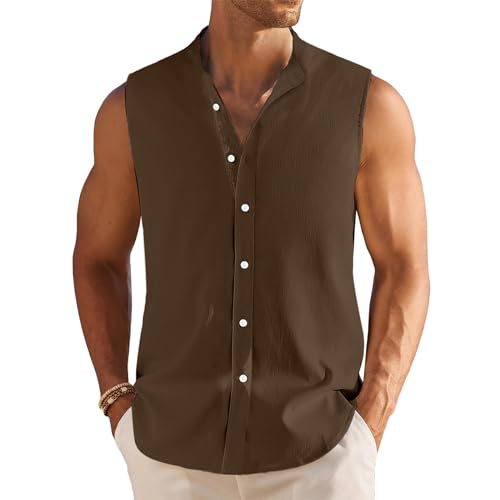 Generisch ÄrmelloseHemd Herren Sommer Einfarbig Ärmellose Hemden Ohne Ärmel Freizeithemden für männer Übergröße Tank Top Herren Hemd Top Oversize von Generisch