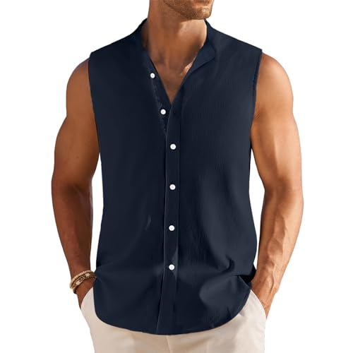 Generisch ÄrmelloseHemd Herren Sommer Einfarbig Ärmellose Hemden Ohne Ärmel Freizeithemden für männer Übergröße Tank Top Herren Hemd Top Oversize von Generisch