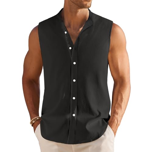 Generisch ÄrmelloseHemd Herren Sommer Einfarbig Ärmellose Hemden Ohne Ärmel Freizeithemden für männer Übergröße Tank Top Herren Hemd Top Oversize von Generisch