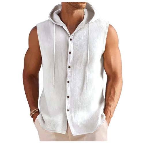 Generisch ÄrmelloseHemd Herren Sommer Einfarbig Ärmellose Hemden Ohne Ärmel Freizeithemden für männer Übergröße Tank Top Herren Hemd Top Oversize von Generisch