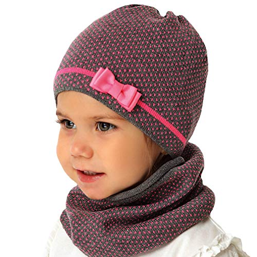 Generisch AJS Baby Mädchen Set Mütze Loopschal Schal mit Baumwolle Frühling Herbst ab 6 Monate bis 1 Jahre Hergestellt in der EU Farbe Dunkel Grau von Generisch