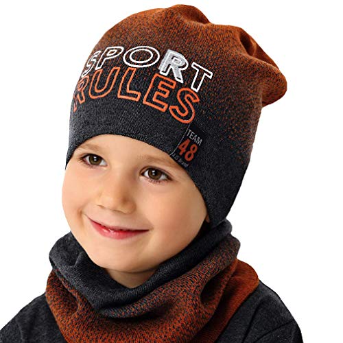 Generisch AJS Jungen Jungenset Kinder Set Kindermütze Mütze Beanie Strickmütze Loopschal Baumwolle Frühling Herbst Farbe Braun von Generisch