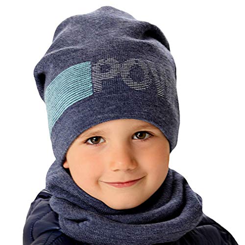 AJS Jungen weiches warmes Winterset Set Wintermütze Kinder Mütze Beanie Strickmütze Kindermütze Beaniemütze Loopschal mit Wolle Farbe Graphit von generisch