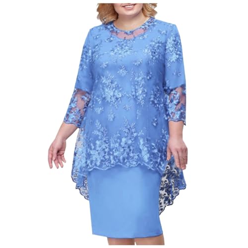 Generisch Abendkleider Elegant für Hochzeit, Cocktailkleid Damen Midi Spitzen Große Größe Mollige Brautmutterkleider Zweiteiler Abendkleider Midikleid Kleid Hochzeitsgast Damen Bodycon Spitzenkleid von Generisch