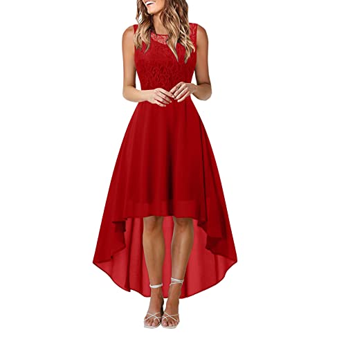 Generisch Abendkleider Elegant für Hochzeit Lang Chiffon Spitzen Cocktailkleid Ärmellos Brautjungfernkleider Abendkleid Hohe Taille Chiffonkleid Hochzeit Brautjungfer Gast Festliche Kleider Maxikleid von Generisch