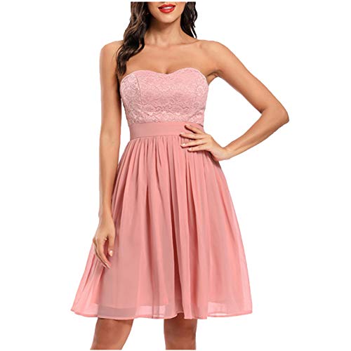 Generisch Abendkleider Elegant für Hochzeit Midi Spitzen Trägerloses Bandeau Cocktailkleid Abendkleid Elegant Hochzeitsgast Kleid Midikleid Festliche Hochzeit Spitzenkleid Brautjungfernkleider von Generisch