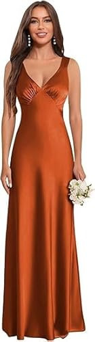 Generisch Abendkleider Große Größen,Damen Off Shoulder Satin Brautjungfernkleider V-Ausschnitt Spaghettiträger A-Linie Lang Hochzeit Ballkleider Elegant Abendkleid Verbrannte Orange A 38 Generisch Abendkleider Große Größen,Damen Off Shoulder Satin Brautjungfernkleider V-Ausschnitt Spaghettiträger A-Linie Lang Hochzeit Ballkleider Elegant Abendkleid Verbrannte Orange A 38 von Generisch