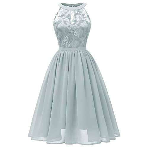 Generisch Abendkleider elegant für Hochzeit gast festliches Kleid Damen Neckholder Konfirmationskleider Jugendweihe Brautjungfernkleider Chiffon Spitzenkleid Cocktailkleid Partykleid von Generisch