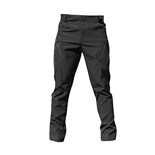 Generisch Activewear Für Herren, Cargohose Aus Stretchgewebe Spezialdiensthose Baggy Trekkinghose Einsatzhose Stretch Winter Herbst Lang Herren Angelhose Wanderhose Zip Pants Jeans (3XL, Black) von Generisch