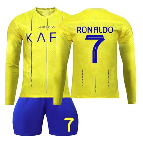 Generisch Al NASSR FC Neue Hause/Auswärts Langarm Fußball Trikots Shorts Set für Kinder/Erwachsene, Nr.7 Trikot, Langärmeliges Fussball Jersey Trainingsanzug für Junge Herren von Generisch