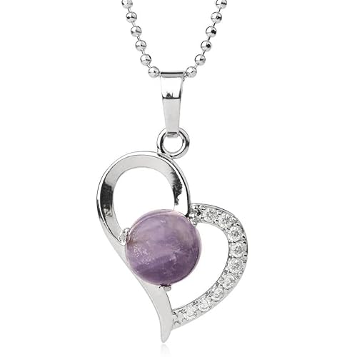Generisch Amethyst-Kristall-Halskette für Damen Und Herren,Zirkonia-Herzanhänger mit Silberkette,Runder Edelstein-Anhänger,Chork-Amulett,Schmuck,Geschenke für Mädchen,Geburtstag,Weihnachten,Amethyst von Generisch