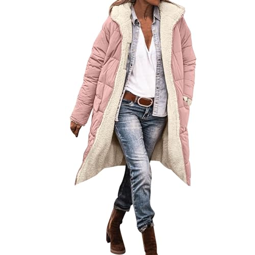 Generisch Angebote, Wintermantel Damen Lang Auf Beiden Pufferjacken Warmer Kapuzenmantel Winterjacke Casual Wintermantel mit Kapuze Frauen Oberbekleidung Outdoorjacke Steppjacke Steppmantel von Generisch