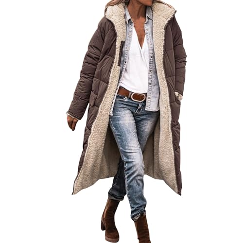 Generisch Angebote Damen, Wintermantel Damen Lang Auf Beiden Pufferjacken Warmer Kapuzenmantel Winterjacke Casual Wintermantel mit Kapuze Frauen Oberbekleidung Outdoorjacke Steppjacke Steppmantel von Generisch