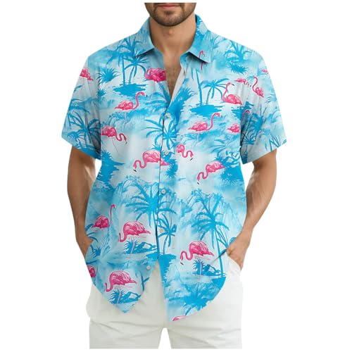 Generisch Angebote Hawaii Hemd Herren Kurzarm Sommer Flamingo Kurzarmhemd Oversize Hawaiihemd Männer Blumen Freizeithemd Casual Strandhemd Freizeit Sommerhemd Modische Herrenhemden Blau 3XL von Generisch