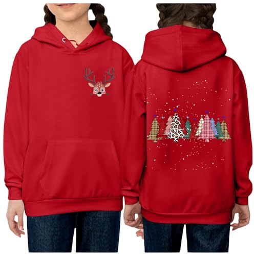 Generisch Mädchen Hoodie Weihnachtspullover Kapuzenpullover Weihnachten Pullover Sweatshirt Klamotten Modisch Kleidung Classic Regular Bekleidung Weiche Oberteile Rot, 10 Jahre von Generisch