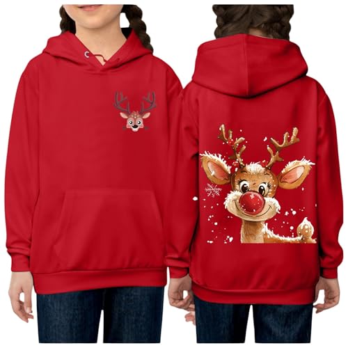 Generisch Mädchen Hoodie Weihnachtspullover Kapuzenpullover Weihnachten Pullover Sweatshirt Klamotten Modisch Kleidung Classic Regular Bekleidung Weiche Oberteile Rot, 10 Jahre von Generisch