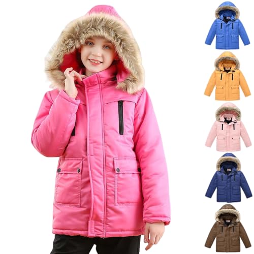 Generisch Winterjacke Mädchen Daunenjacke Verdicken Mantel Warm Wintermantel mit Abnehmbar Kapuze Jacken Puffer Jacket Kinder Parka Kapuzenjacke Daunenmantel Winterparka Pink, 5–6 Jahre von Generisch