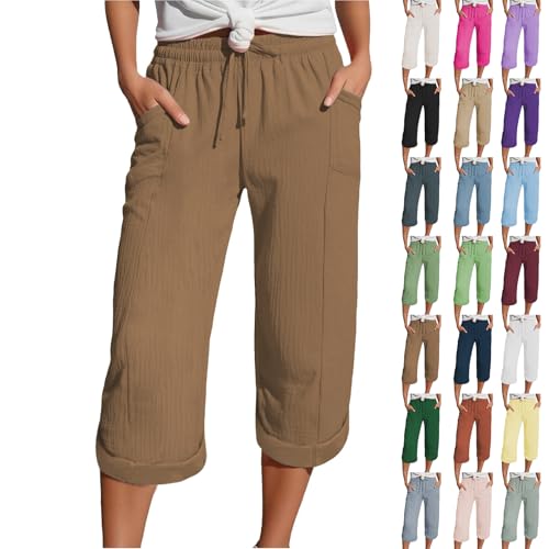 Generisch Angebote des Tages Blitzangebote, Sommerhose Damen Leicht Kurz, Musselin Hose 3/4 Leinenhose Sommer Kurze Hosen Sommerhose Leicht Caprihose Culotte Dreiviertel Strandhose von Generisch