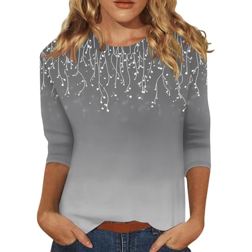 Generisch Angebote des Tages Heute Blitzangebote,Baumwolle Pullover Damen Frauen Kleidung Damen Bluse Mit Blumenmuster,Lässige 3/4 Ärmel Weiches Material Für Frühling Und Sommer （Grau，L） von Generisch