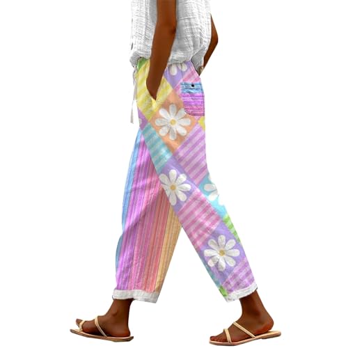 Generisch Angebote des Tages Heute Deal Damen Cargohosen Sale 7/8 Hose Damen Sommer Leicht Capri Leinenhose Sommerhose Baumwolle Leinen Stoffhose Lockere Strandhose Freizeithose Danenkleidung Sale von Generisch