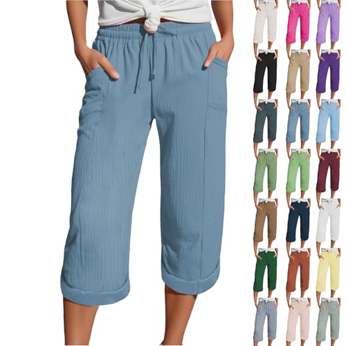 Generisch Angebote des Tages Heute Sale Bekleidung, Trekkinghose Damen Kurz, Musselin Hose 3/4 Leinenhose Sommer Kurze Hosen Sommerhose Leicht Caprihose Culotte Dreiviertel Strandhose von Generisch