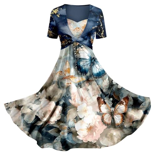 Generisch Angebote des Tages Heute Sale Damen Kleider Midi Kleider Damen Sommer Lässiges Slip-Urlaubskleid Für Damen Im Frühjahr/Mit Blumen-Kunstdruck Kleid Langarm Damen Festlich Cocktailkleid Sale von Generisch